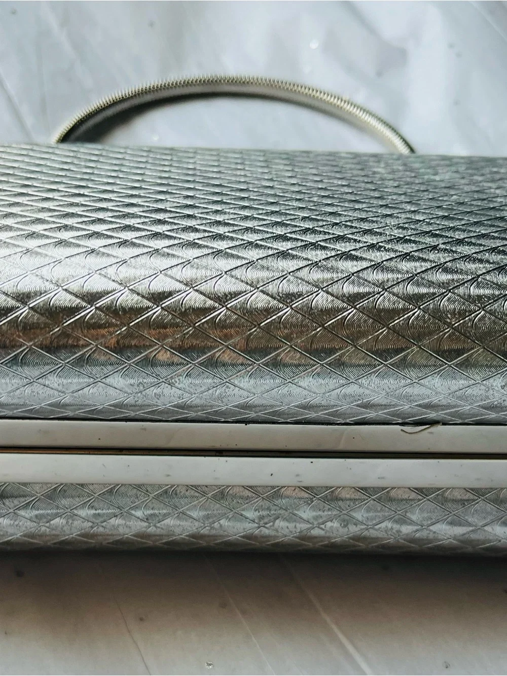 Selini Silver Textured Top-Handle Evening Clutch
